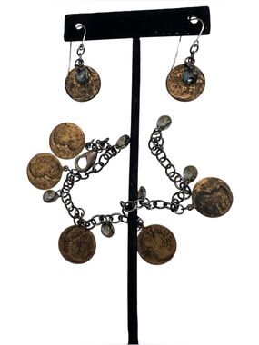 Cool Water of Montana | Antique Coin & Glass Bead Earring & Bracelet Set